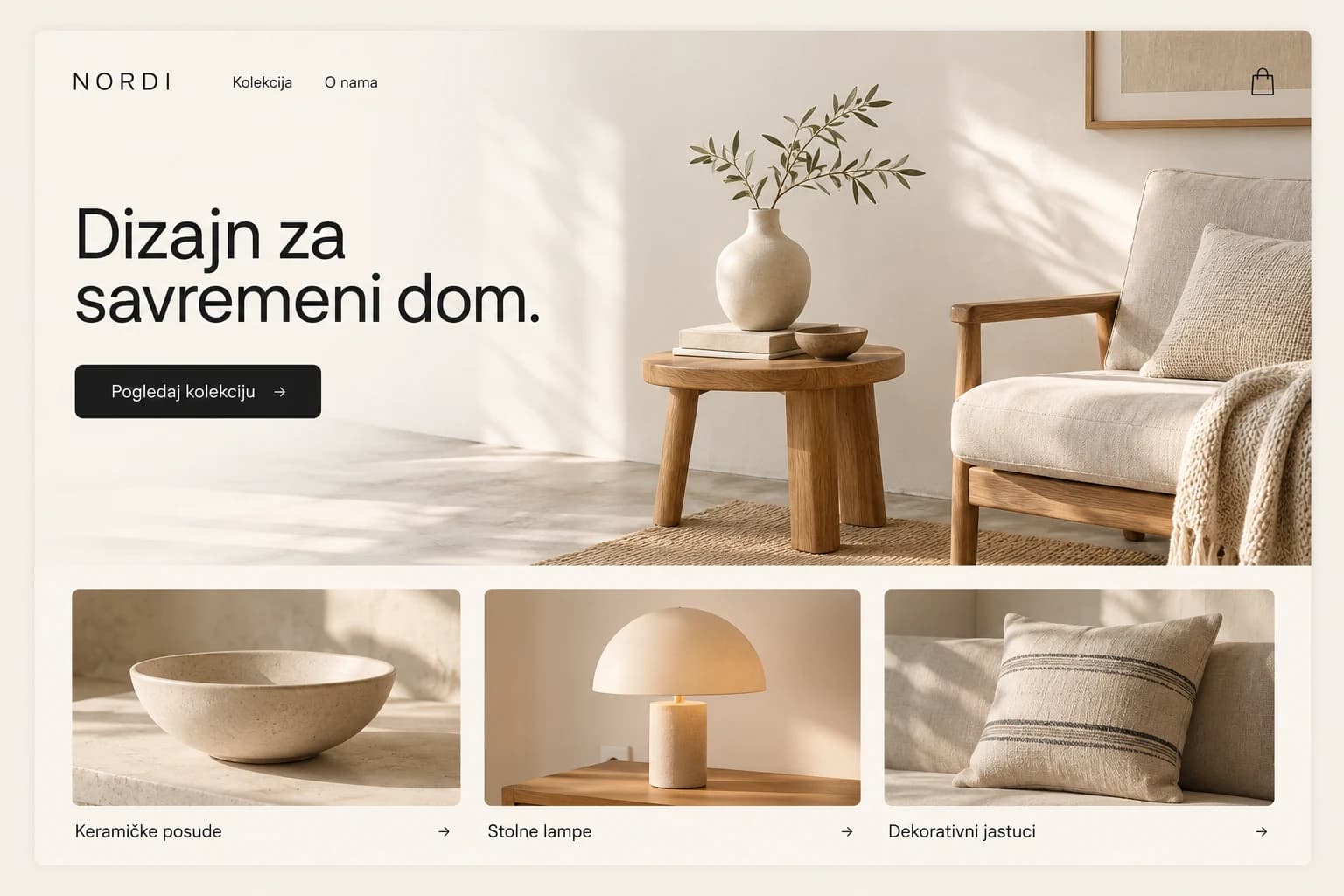 Ilustrativna online prodavnica NORDI sa kolekcijom proizvoda