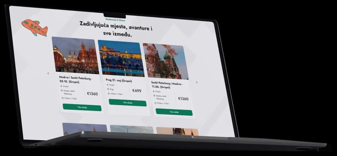 Sajt Millenium Travel prikazan na laptopu